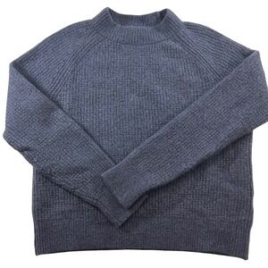 Banana Republic Unisex S/M  Blue Waffle Knit Wool Blend Mock Neck Raglan Sweater